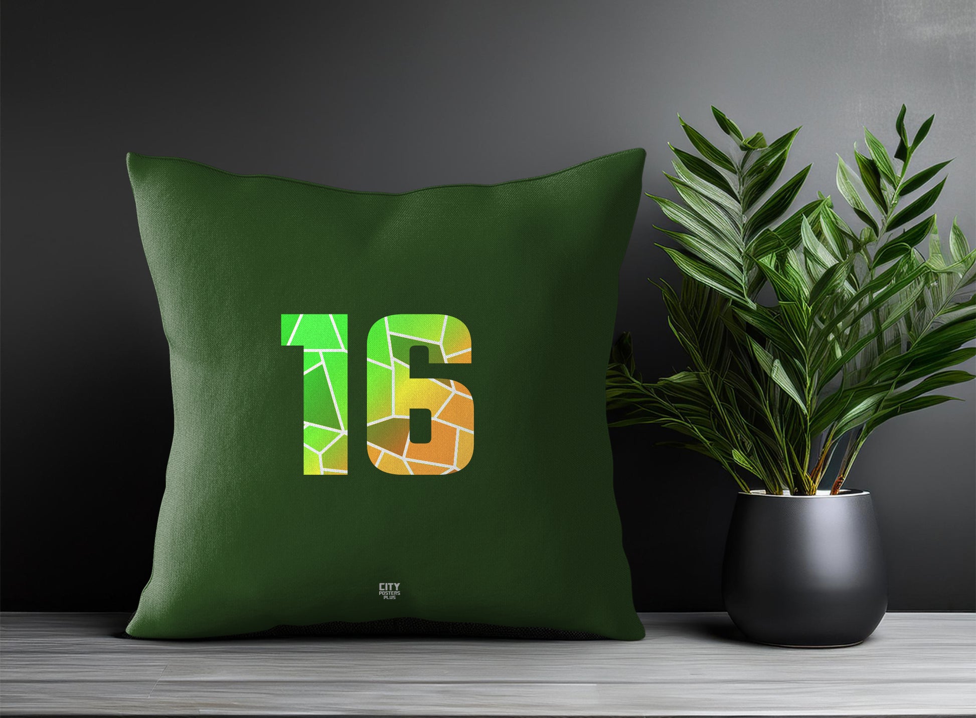 16 Number Pillow Case and Pillow Throw (Olive Green)