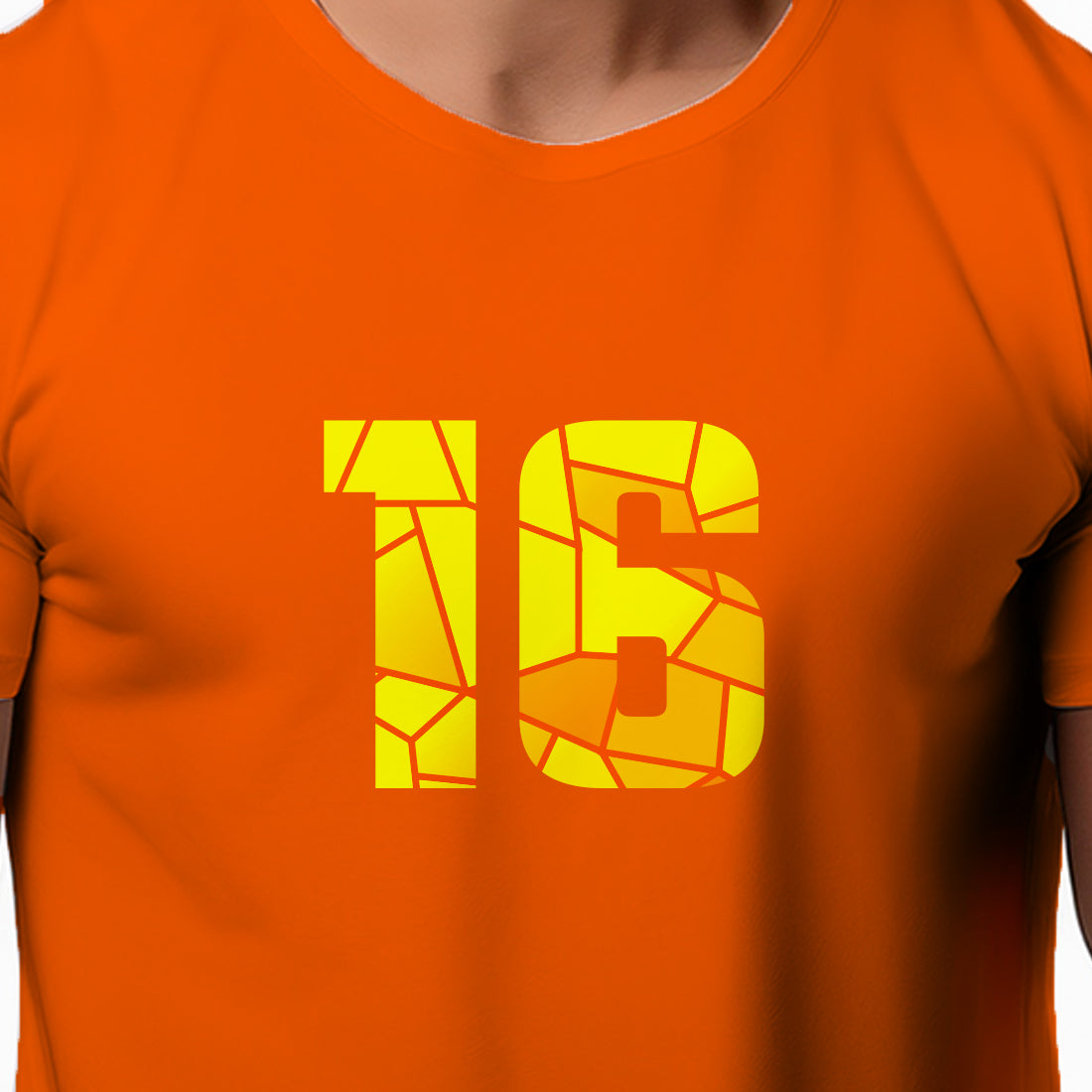 16 Number Men Unisex T-Shirt (Orange)