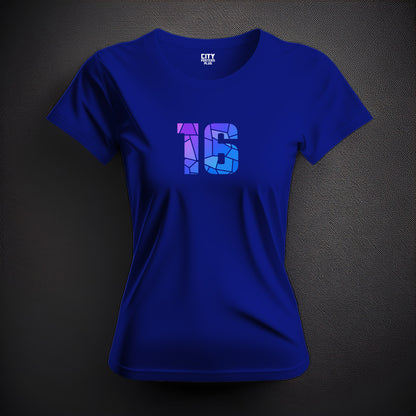 16 Number Women T-Shirt (Royal Blue) | Stylish Numeric Graphic Tee
