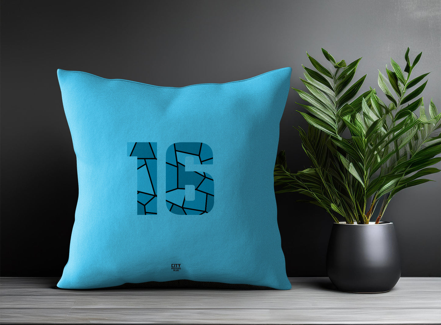 16 Number Pillow Case and Pillow Throw (Sky Blue)