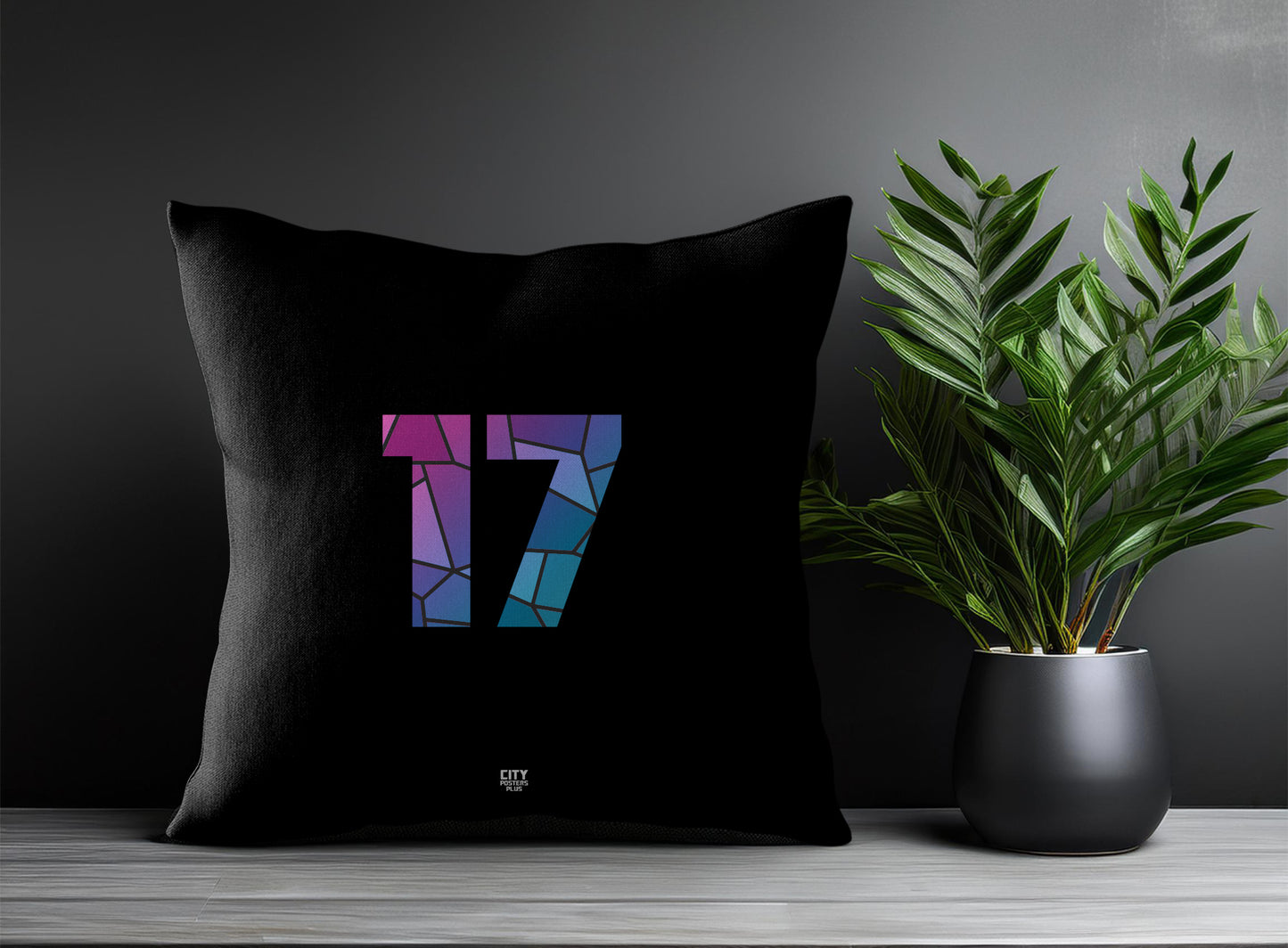 17 Number Pillow Case and Pillow Throw (Black)