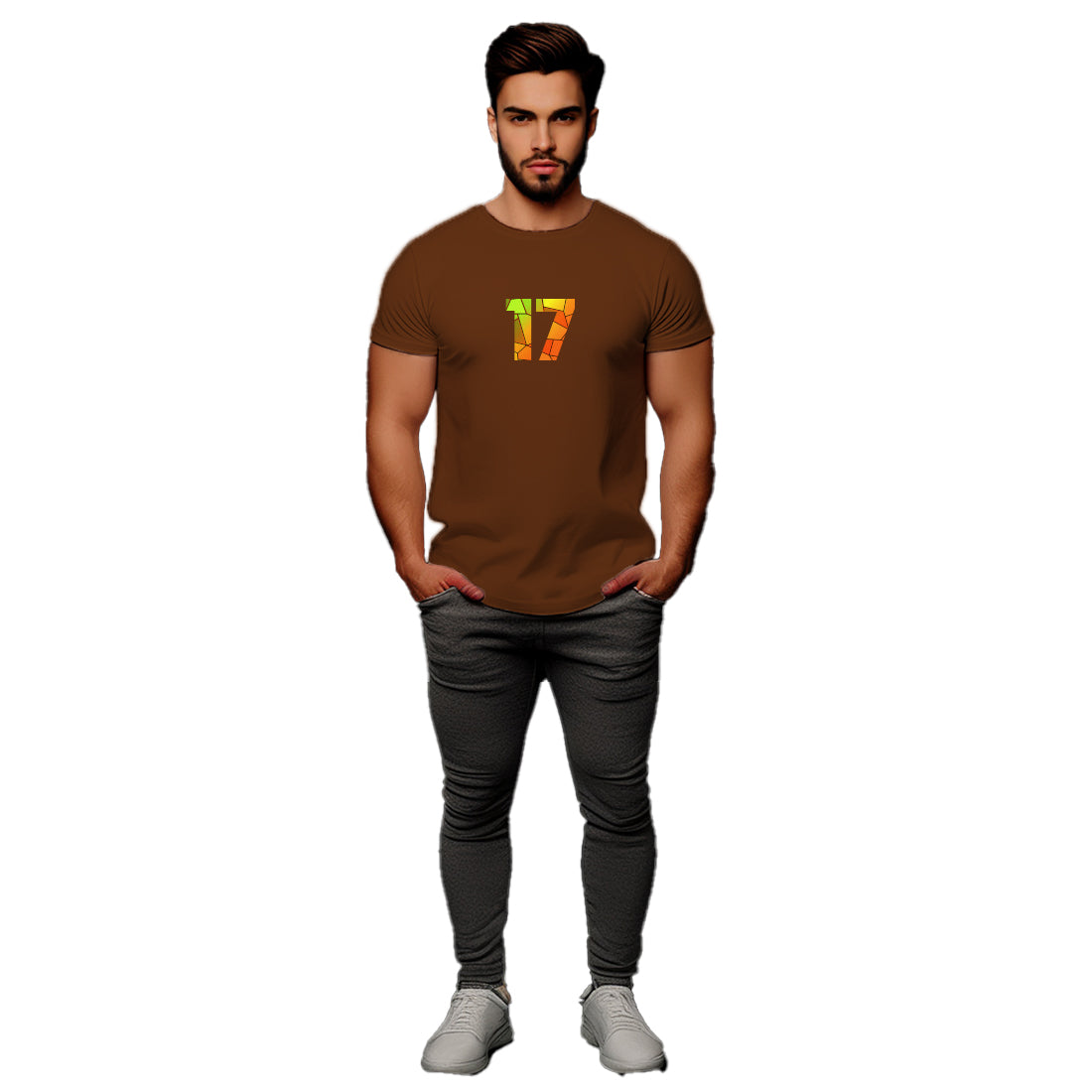 17 Number Men Unisex T-Shirt (Brown)