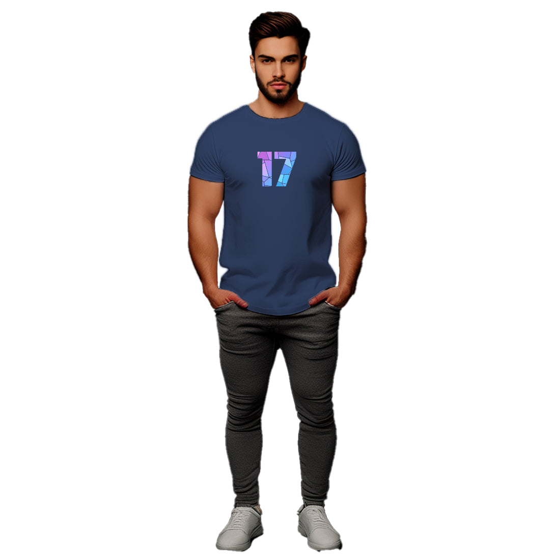 17 Number Men Unisex T-Shirt (Navy Blue)