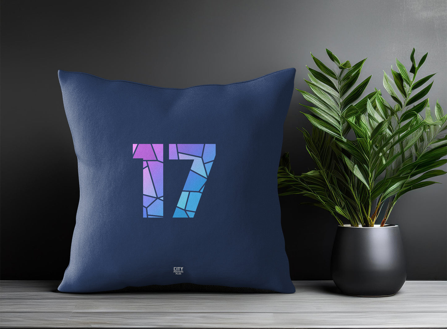 17 Number Pillow Case and Pillow Throw (Navy Blue)