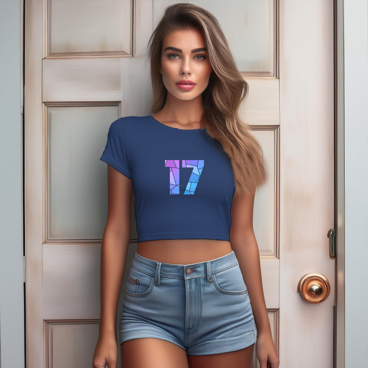 17 Number Women Crop Top (Navy Blue)