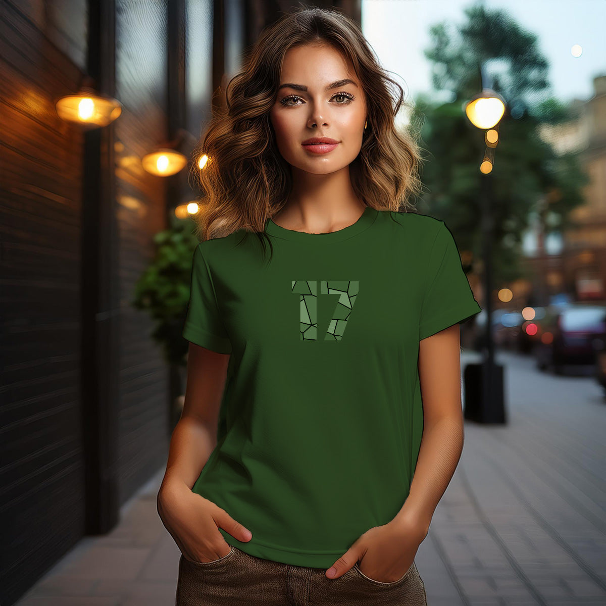 17 Number Women T-Shirt (Olive Green)