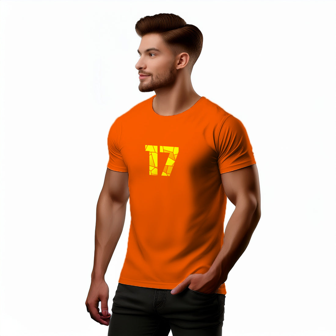 17 Number Men Unisex T-Shirt (Orange)