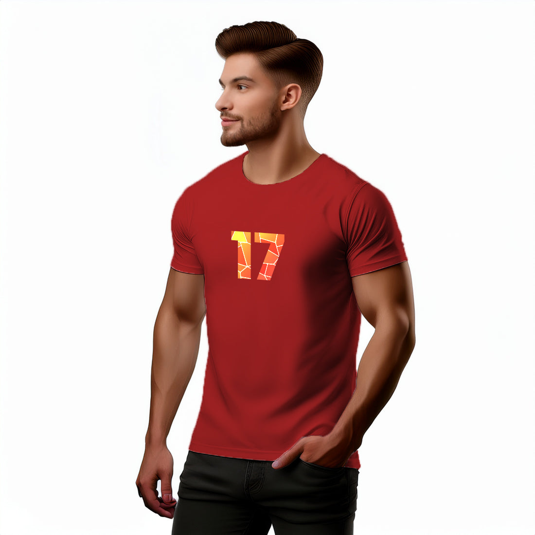 17 Number Men Unisex T-Shirt (Red)