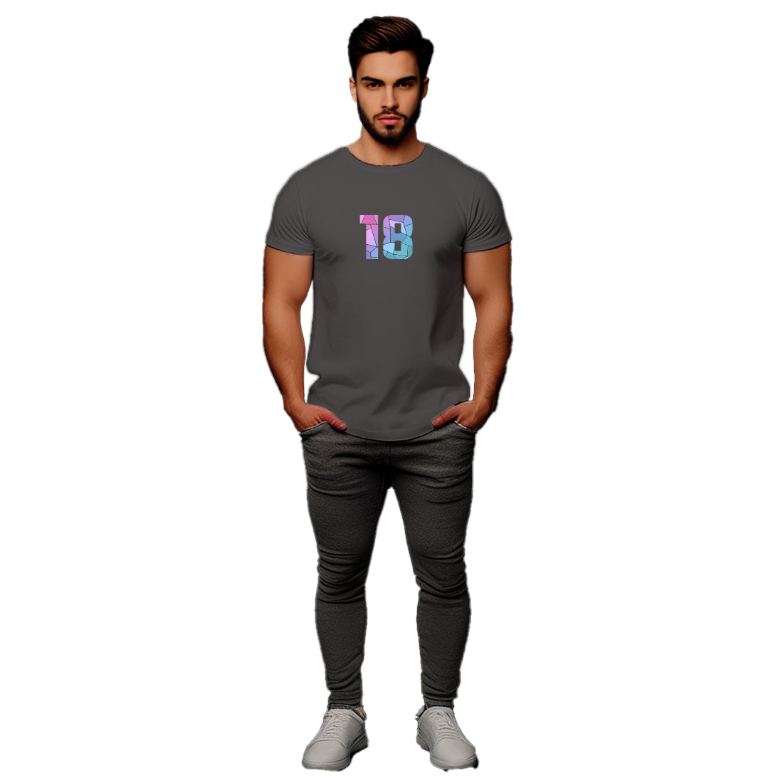 18 Number Men Unisex T-Shirt (Charcoal Grey)