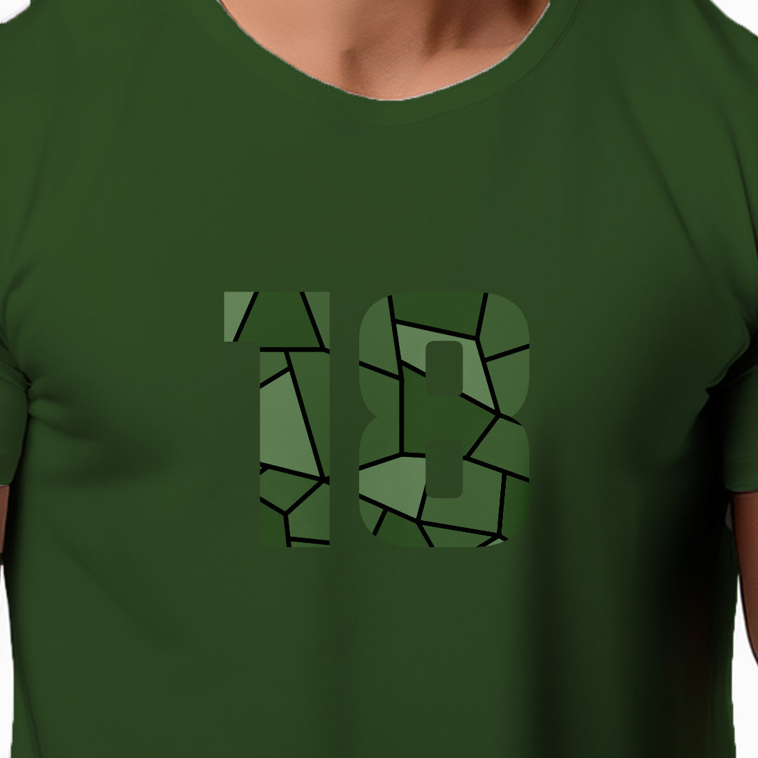 18 Number Men Unisex T-Shirt (Olive Green)
