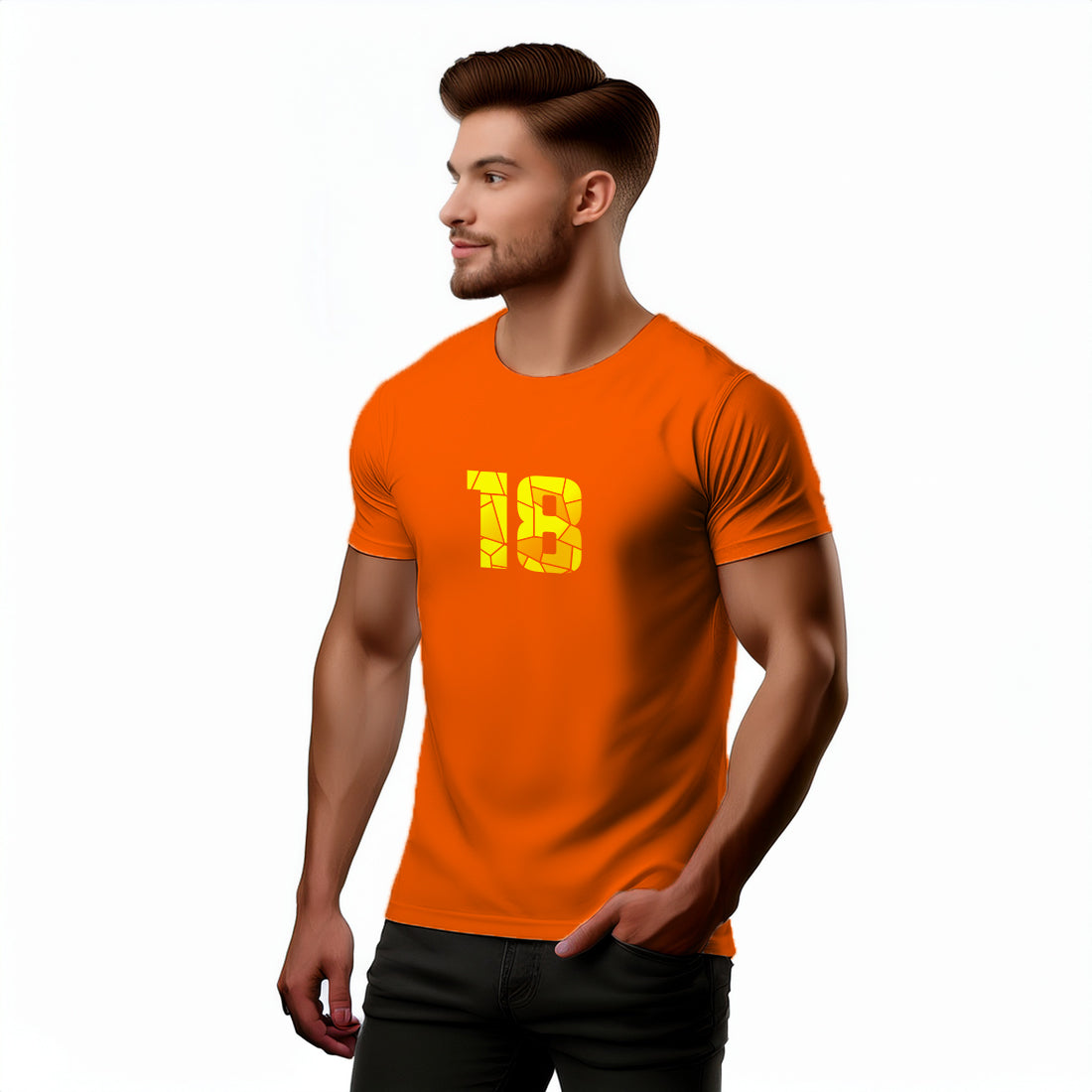 18 Number Men Unisex T-Shirt (Orange)