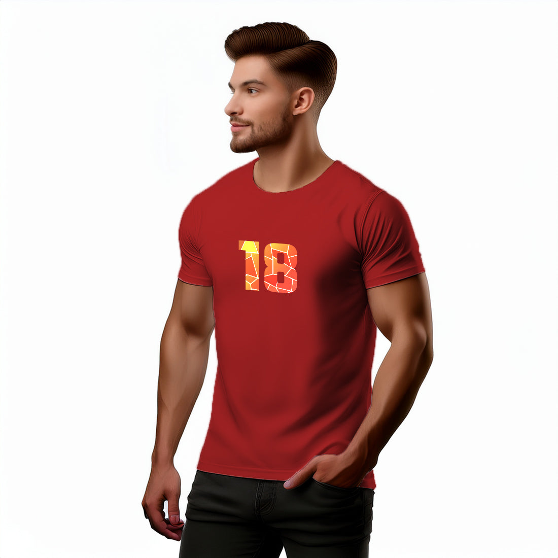 18 Number Men Unisex T-Shirt (Red)