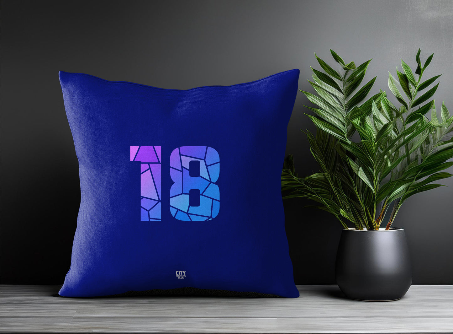 18 Number Pillow Case and Pillow Throw (Royal Blue)