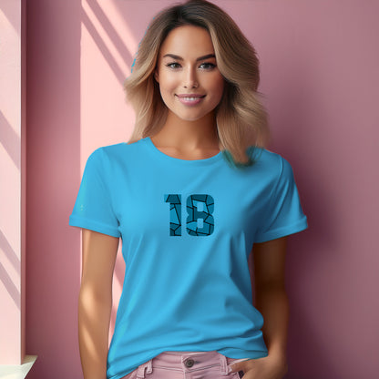 18 Number Women T-Shirt (Sky Blue) | Stylish Numeric Graphic Tee