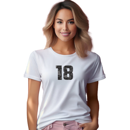 18 Number Women T-Shirt (White) | Stylish Numeric Graphic Tee