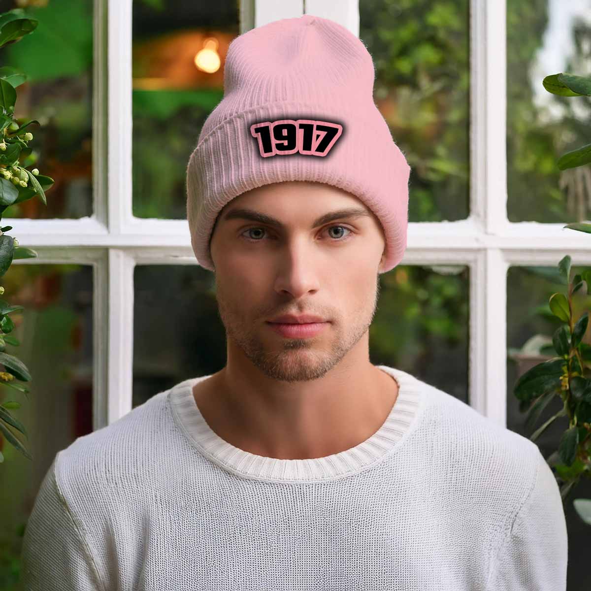 1917 Year Cuffed Beanie (Baby Pink)