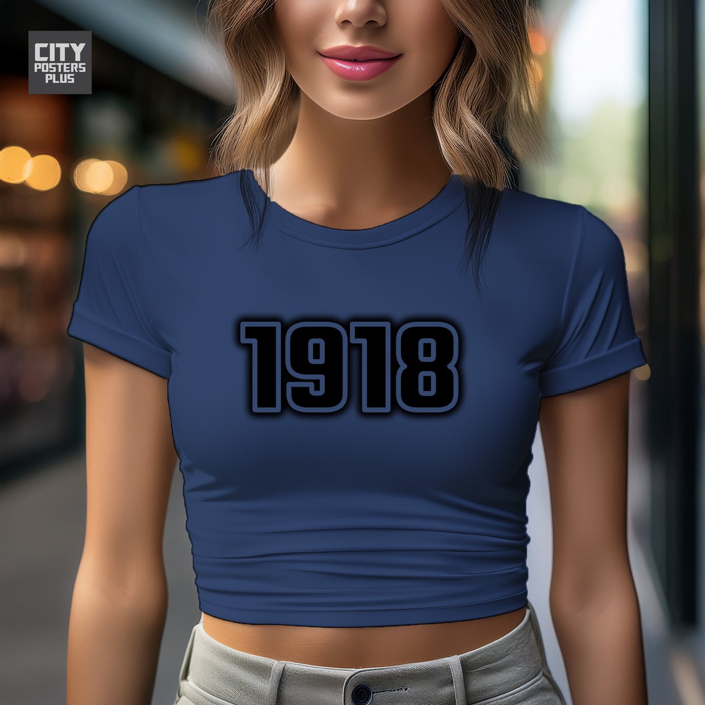 1918 Year Women Crop Top (Navy Blue)