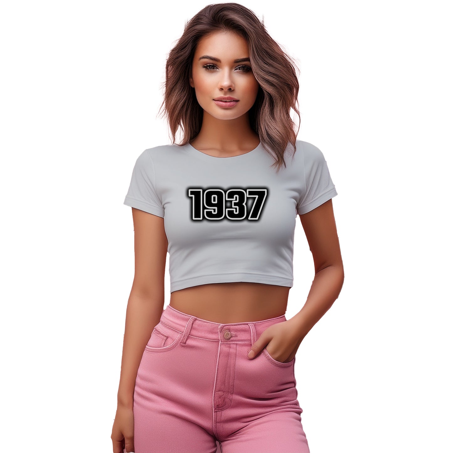 1937 Year Women Crop Top (Melange Grey)