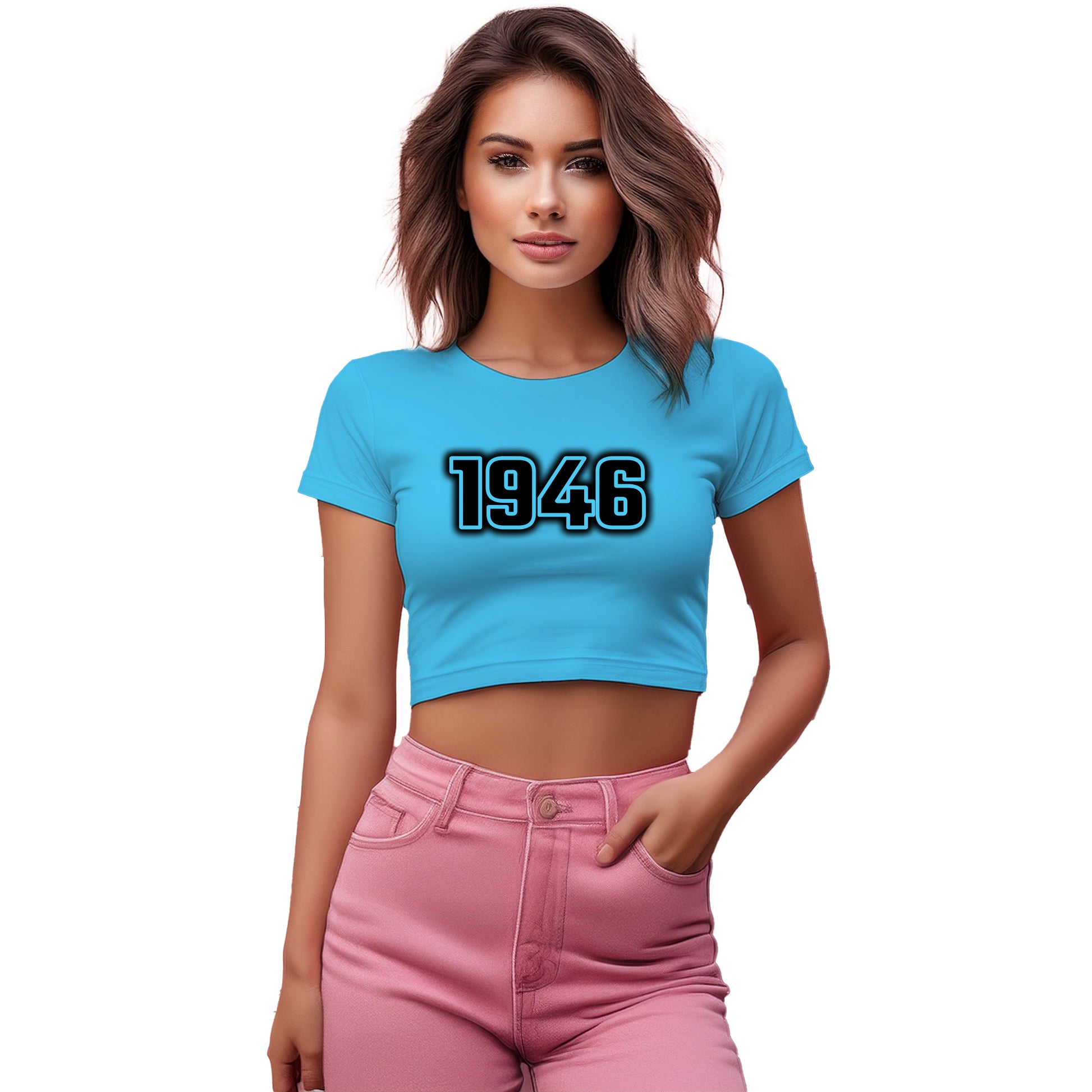 1946 Year Women Crop Top (Sky Blue)