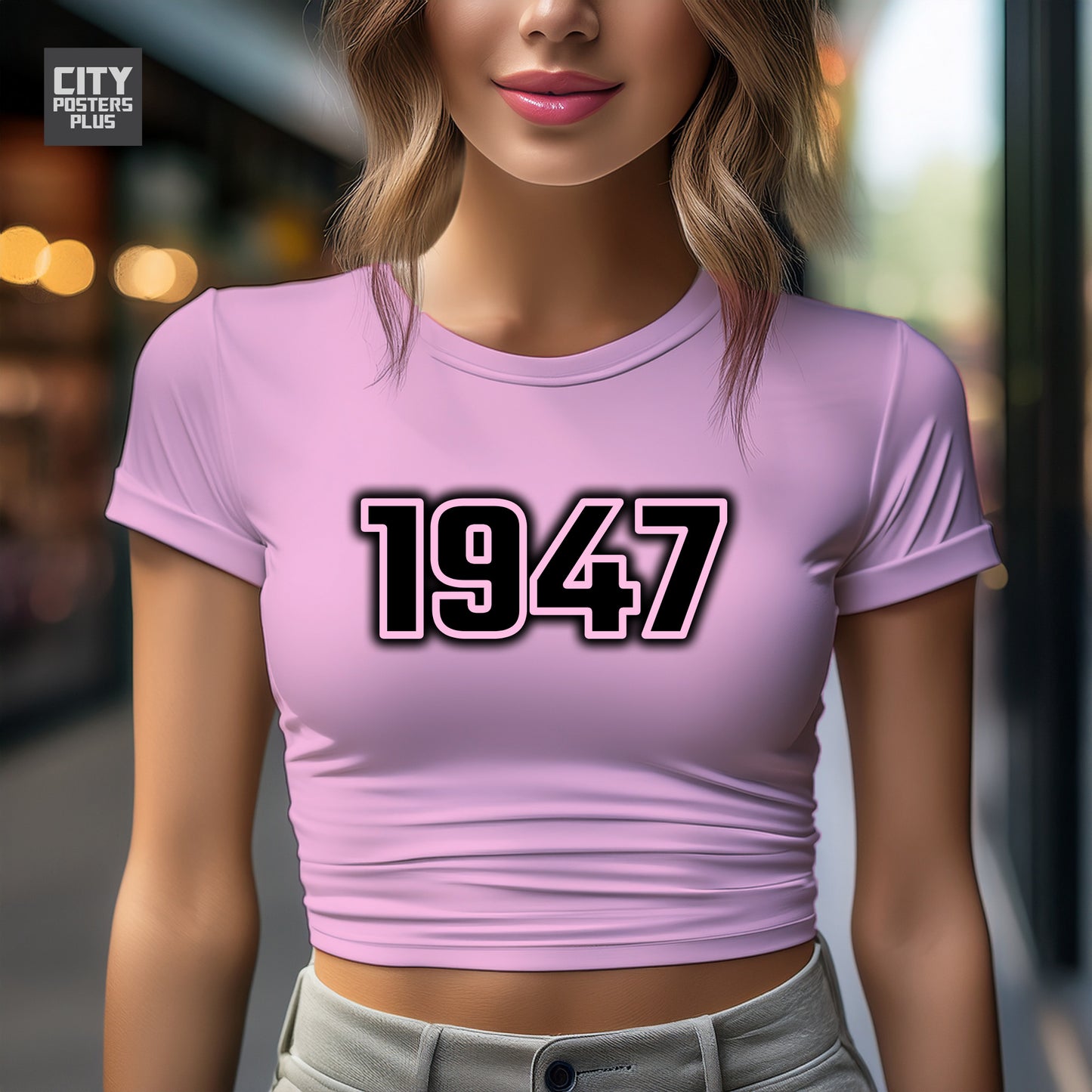 1947 Year Women Crop Top (Light Pink)