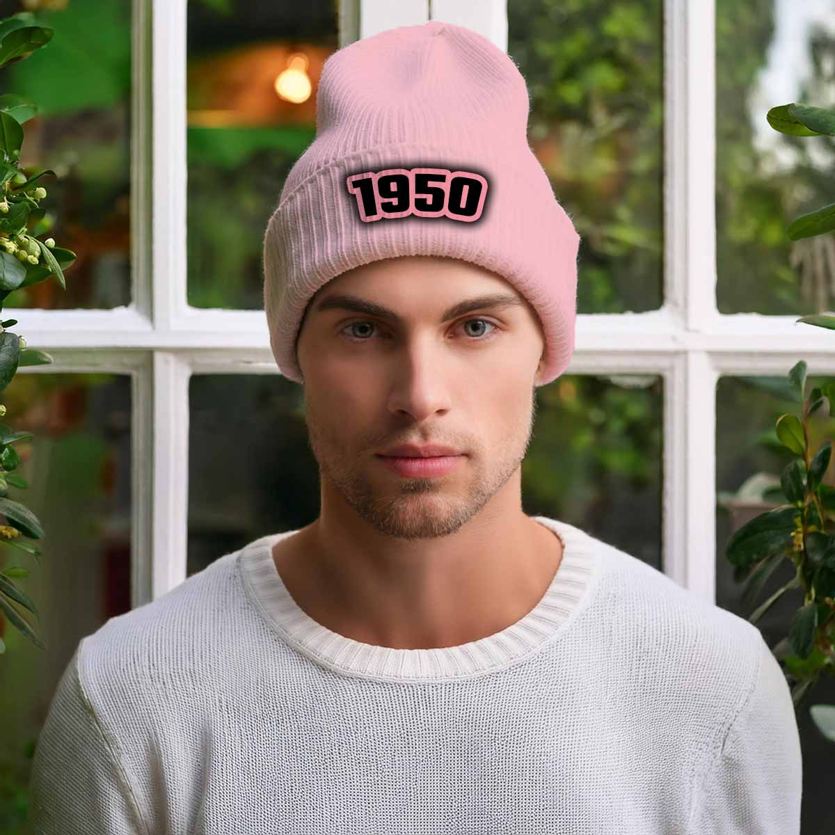 1950 Year Cuffed Beanie (Baby Pink)
