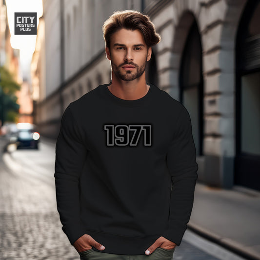 1971 Year Men Unisex Sweatshirt (Black)