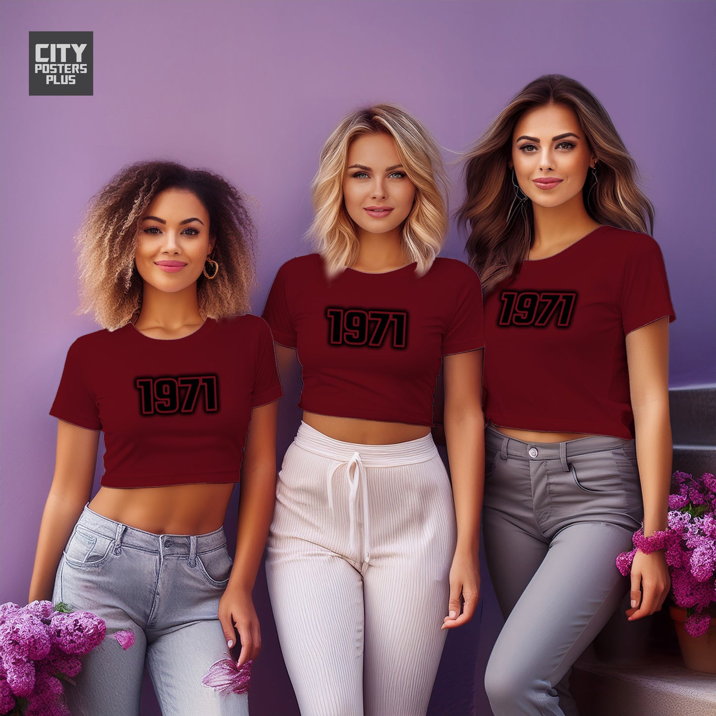 1971 Year Women Crop Top (Maroon)