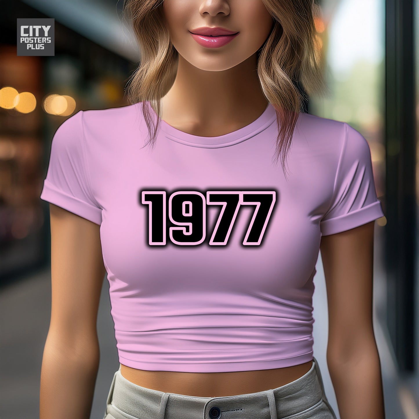 1977 Year Women Crop Top (Light Pink)