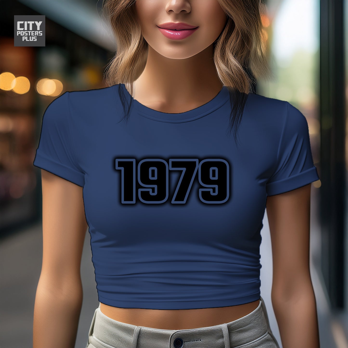 1979 Year Women Crop Top (Navy Blue)