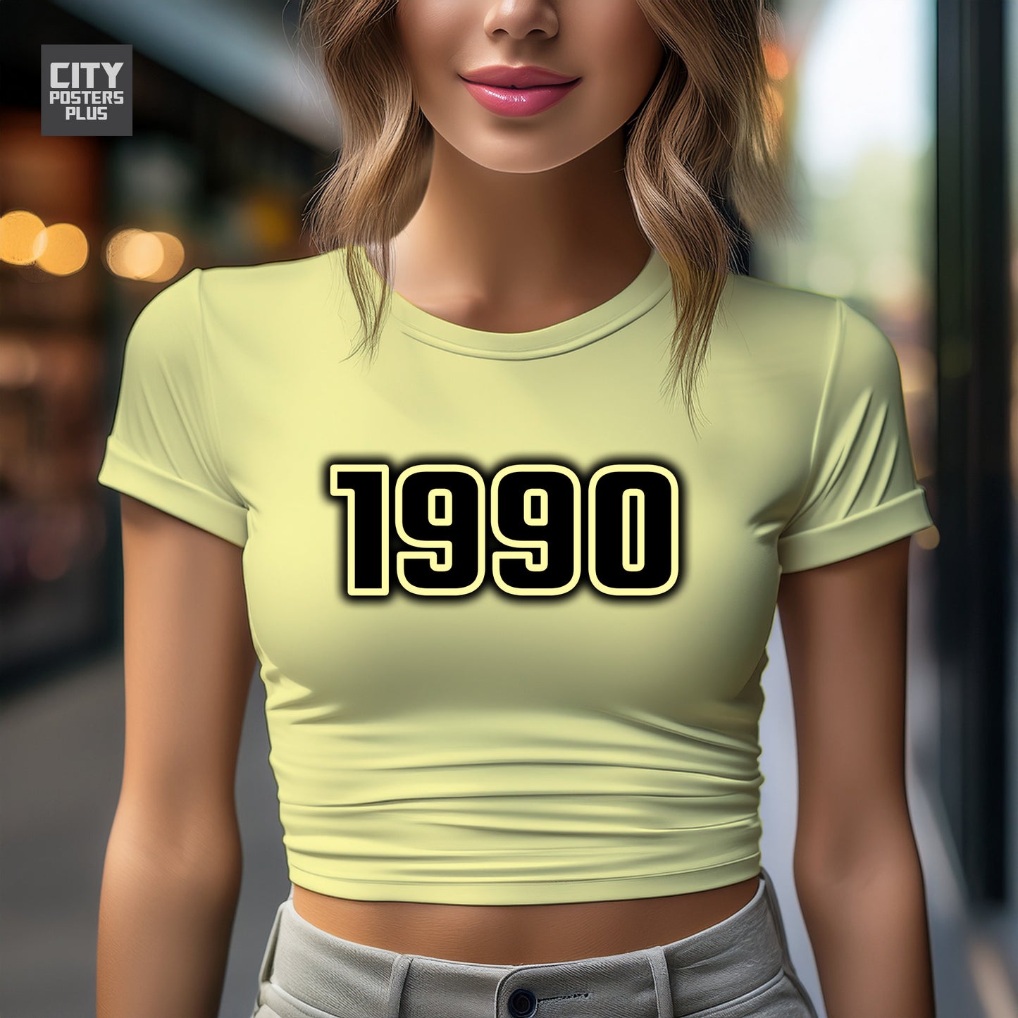 1990 Year Women Crop Top (Butter Yellow)