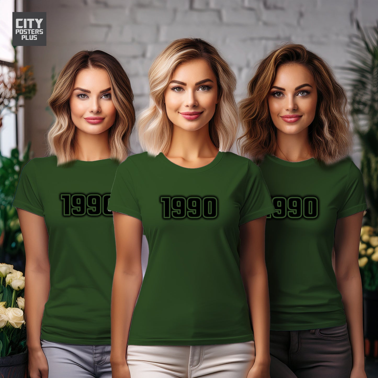 1990 Year Women T-Shirt (Olive Green)