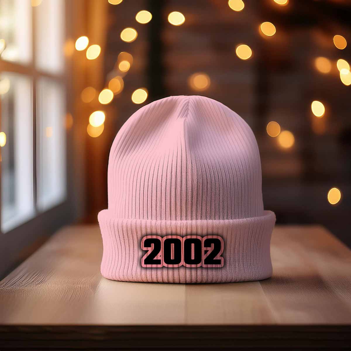 2002 Year Cuffed Beanie (Baby Pink)