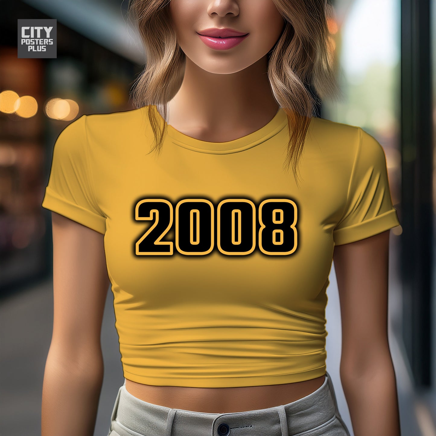 2008 Year Women Crop Top (Golden Yellow)