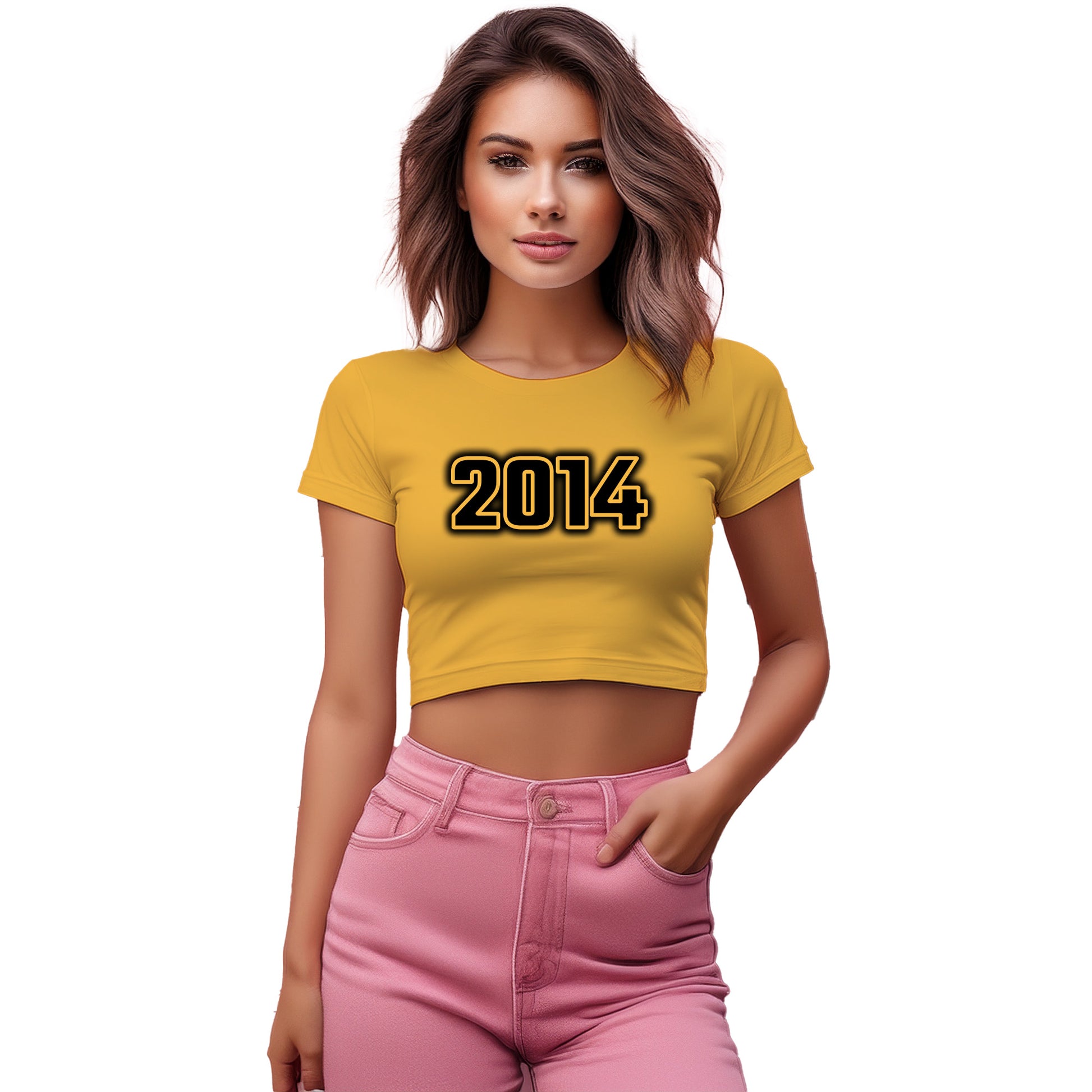 2014 Year Women Crop Top (Golden Yellow)