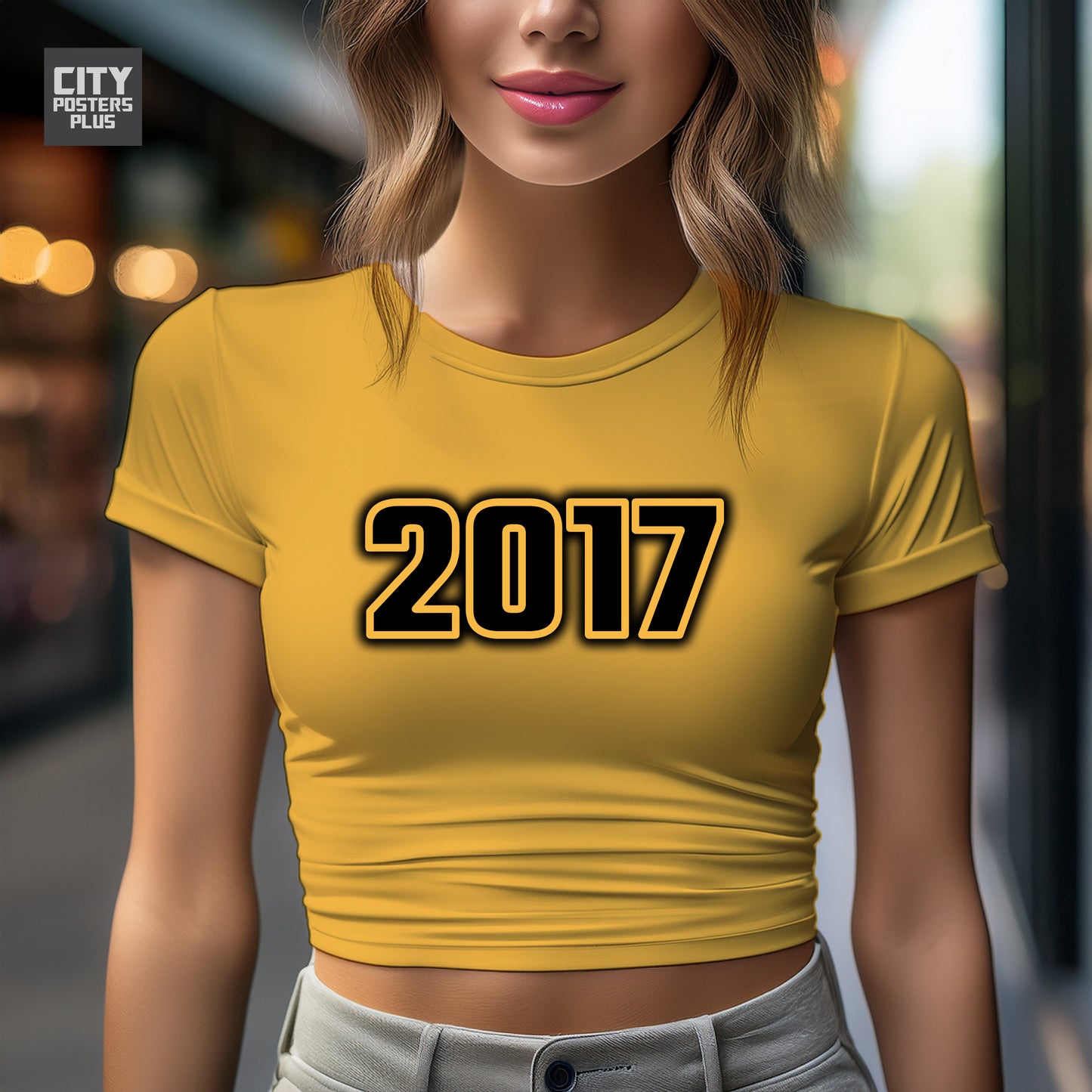 2017 Year Women Crop Top (Golden Yellow)