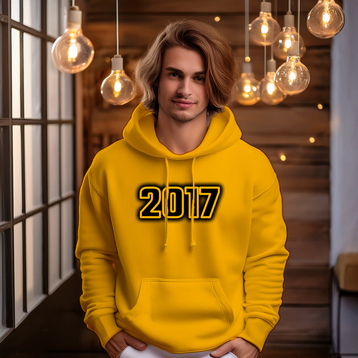 2017 Year Men Unisex Hoodie (Golden Yellow)