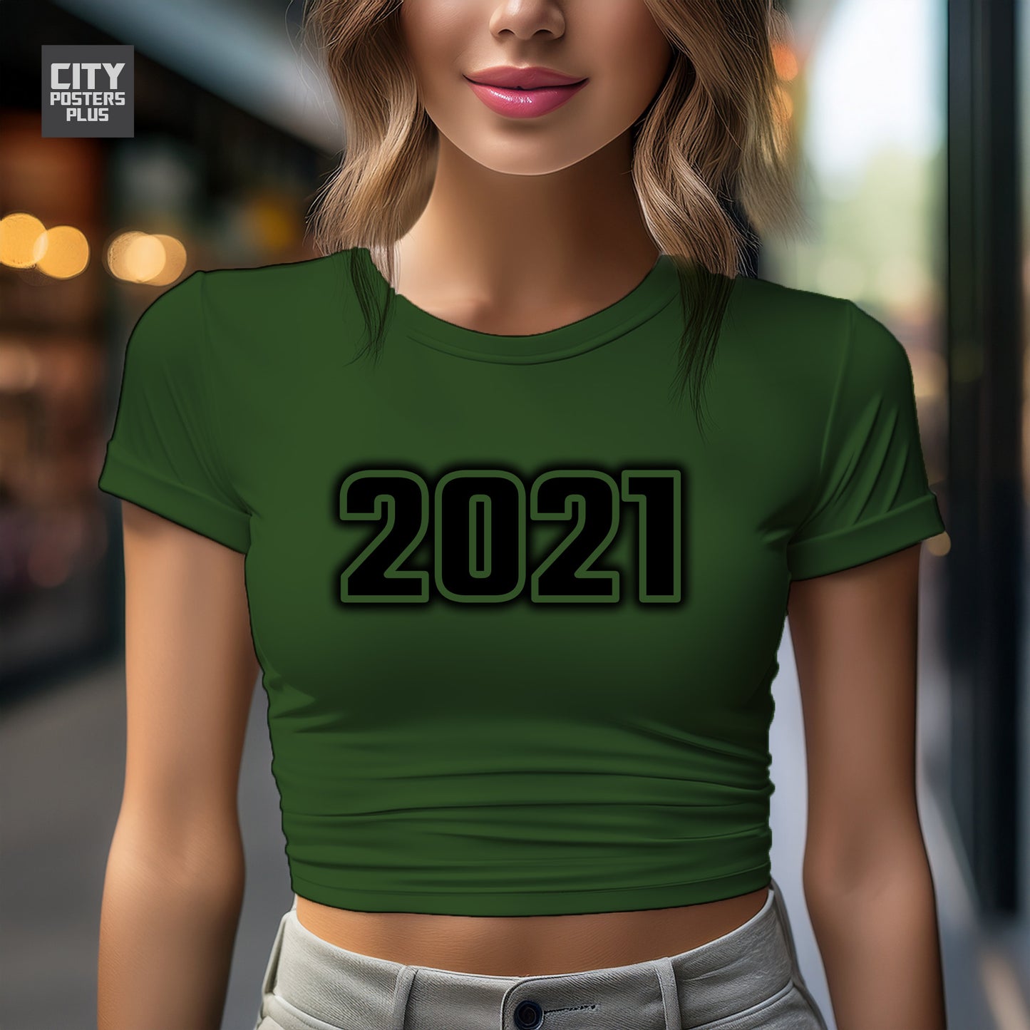 2021 Year Women Crop Top (Olive Green)