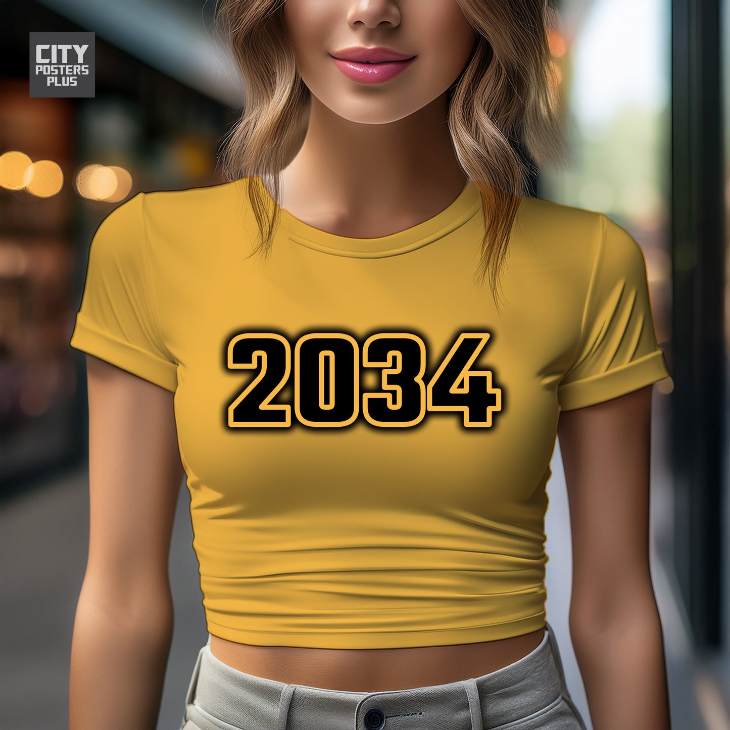 2034 Year Women Crop Top (Golden Yellow)