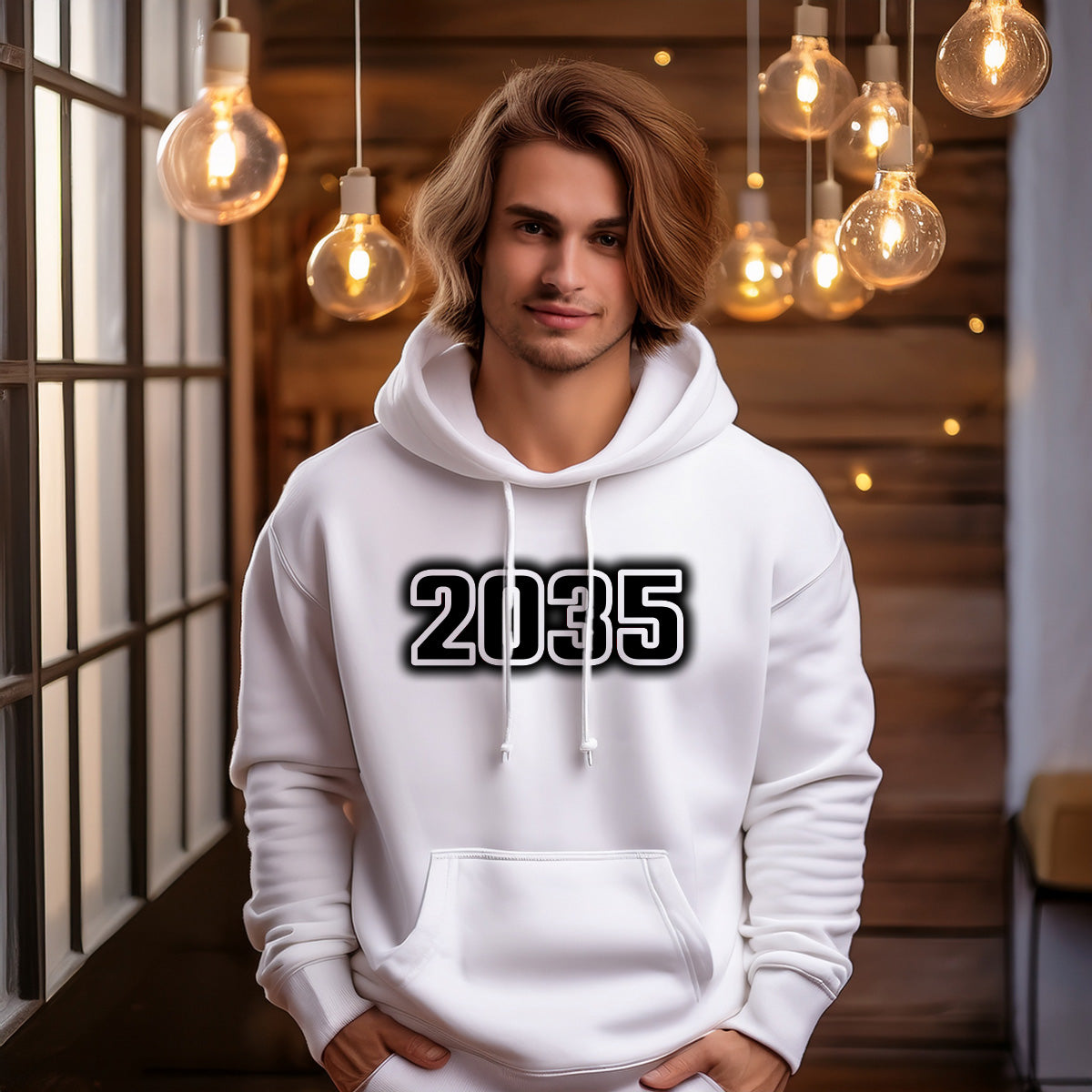 2035 Year Men Unisex Hoodie (White)