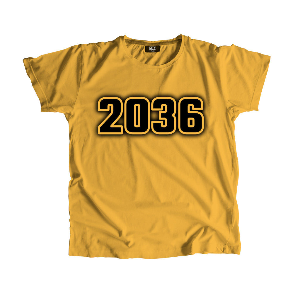 2036 Year Men Unisex T-Shirt (Golden Yellow)