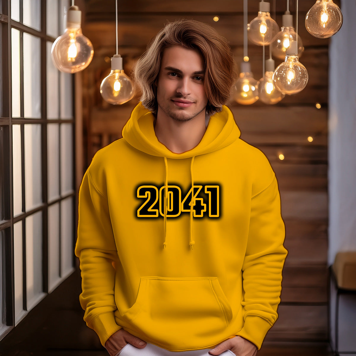 2041 Year Men Unisex Hoodie (Golden Yellow)