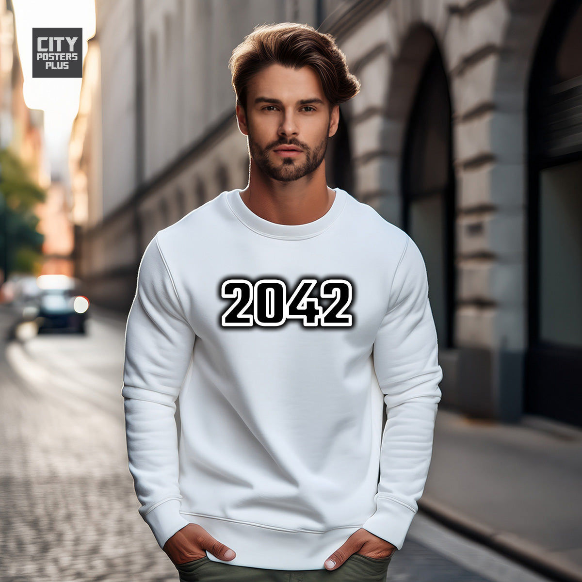 2042 Year Men Unisex Sweatshirt (White)