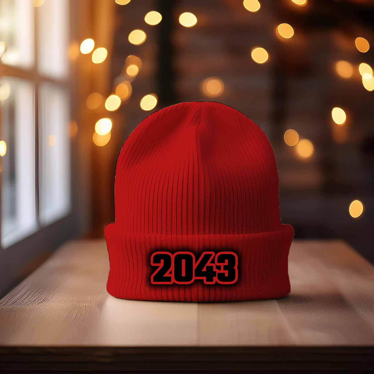 2043 Year Cuffed Beanie (Red)