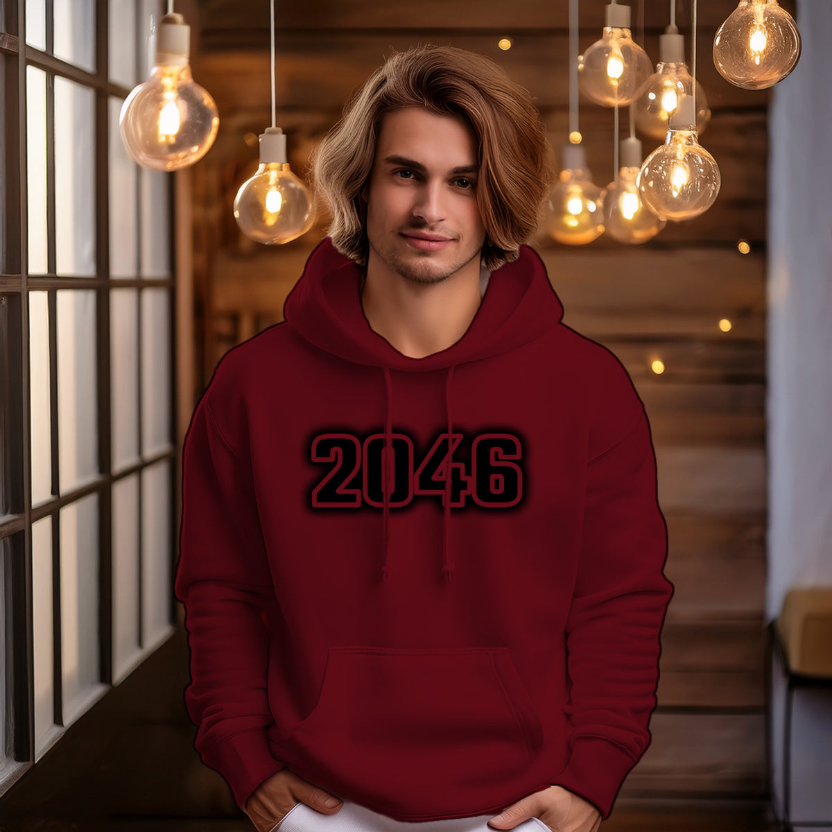 2046 Year Men Unisex Hoodie (Maroon)