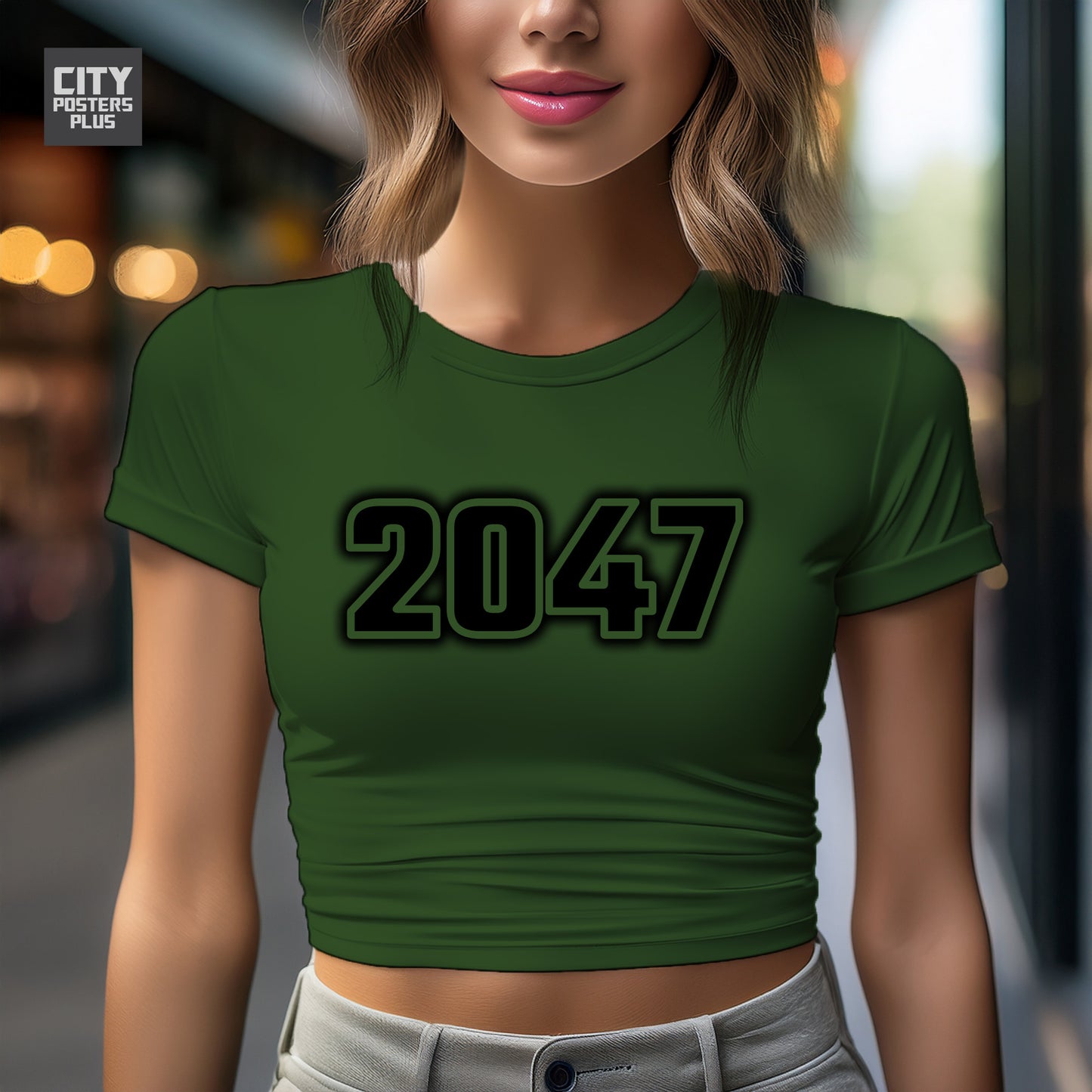 2047 Year Women Crop Top (Olive Green)