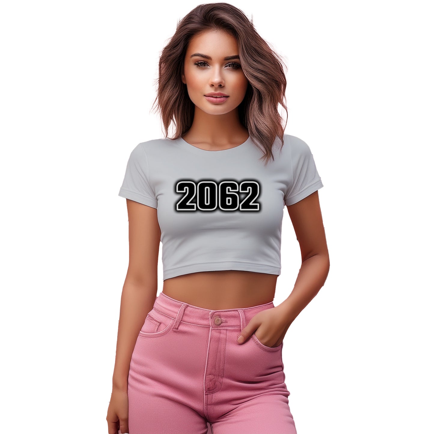 2062 Year Women Crop Top (Melange Grey)