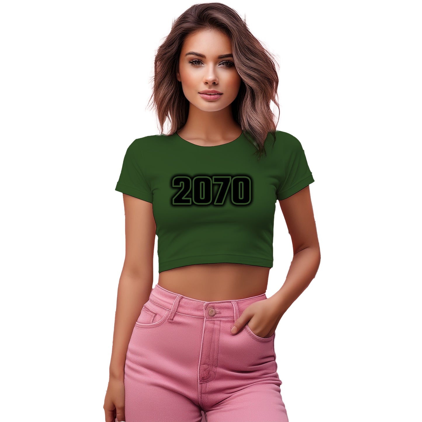 2070 Year Women Crop Top (Olive Green)