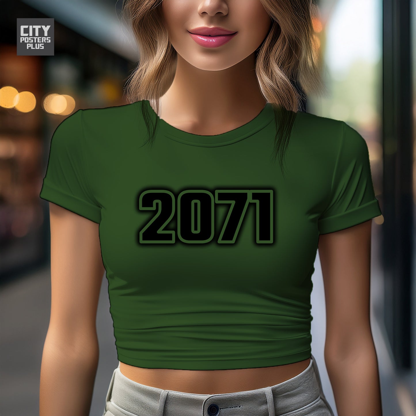 2071 Year Women Crop Top (Olive Green)