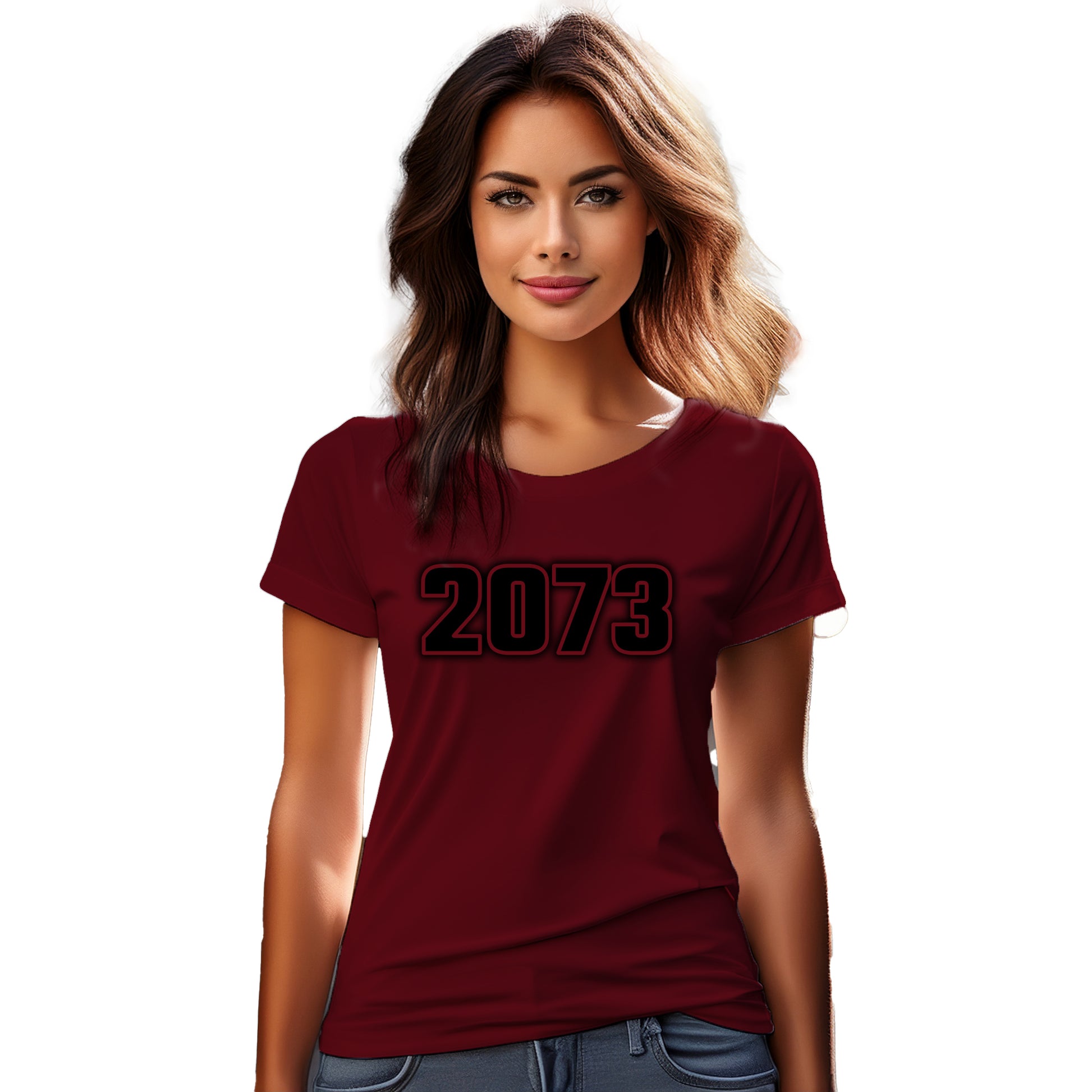 2073 Year Women T-Shirt (Maroon)