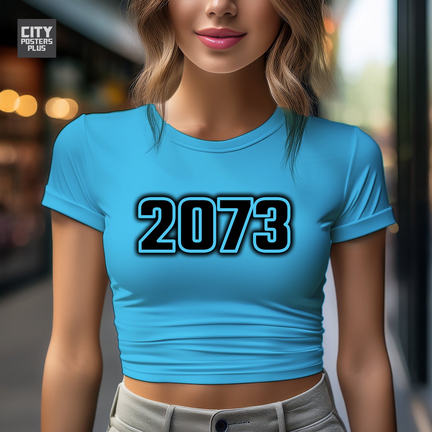 2073 Year Women Crop Top (Sky Blue)